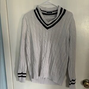 Club Room Men's White Cable Knit V-Neck Sweater